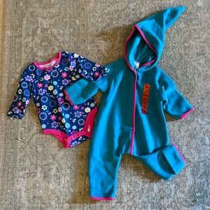 Zutano Cozie Fleece Baby One-Piece Elf Romper with Hood & Onesie 9mos